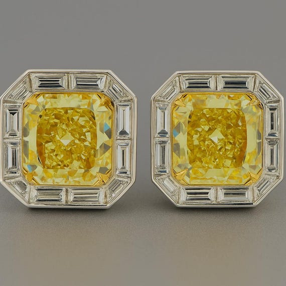 GIA 10.61CT Canary Diamond Stud Earrings | 18K Gold, Internally Flawless