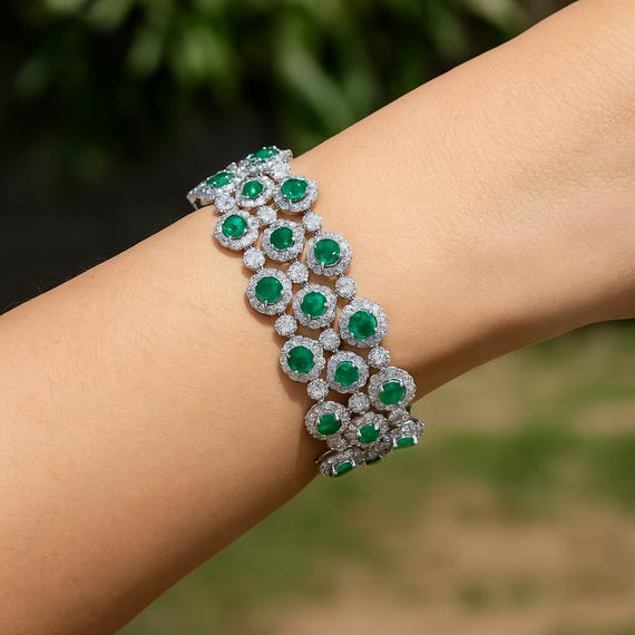Zambian Emerald & Diamond Charm Bracelet, 18K White Gold