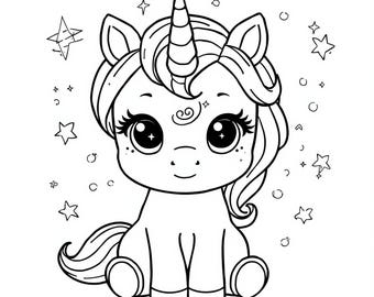 Cartoon Unicorn Coloring Page | Kids Printable (Digital Download)