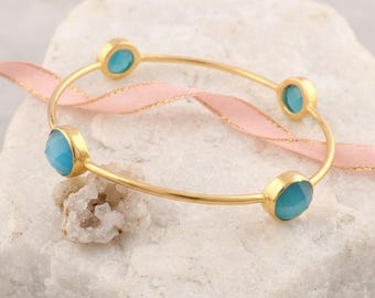 Blauwe vergulde cat's Eye-armband, boho-edelsteenarmband voor haar, cadeau voor moeder