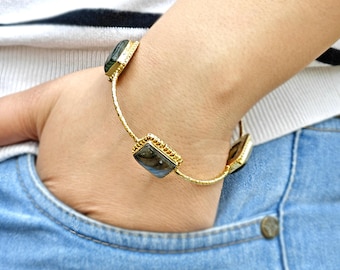 Labradorit Edelstein Armreif: Natürlicher auffälliger Labradorit Armband, handgemachter Heilstein Schmuck