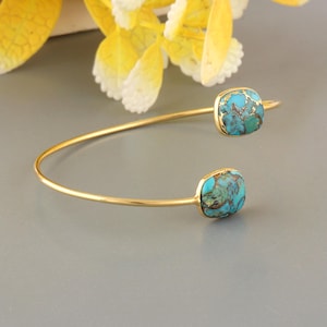 Blue Copper Turquoise Cuff Bracelet, Adjustable Bangle, Handmade Turquoise Jewelry, Gift for Her