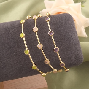 Handgemachter Multi Edelstein Armreif: Amethyst Mondstein Chalcedon Armband Schmuck Geschenk für Mama Bild 2