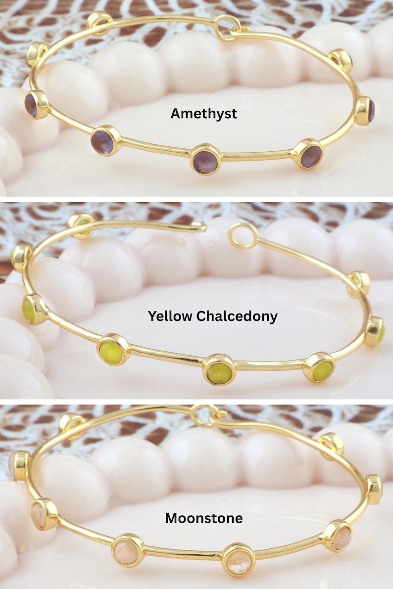Handgemachter Multi Edelstein Armreif: Amethyst Mondstein Chalcedon Armband Schmuck Geschenk für Mama Bild 9