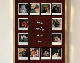 Póster personalizado de collage de fotos para parejas, impresión "Qué afortunados somos", arte mural con fotos Polaroid, regalo romántico para novios y novias.