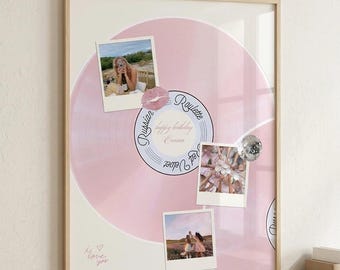Póster collage de fotos de cumpleaños rosa, impresión personalizada de vinilo de cumpleaños, arte de pared Polaroid personalizado, regalo de cumpleaños con estética coqueta
