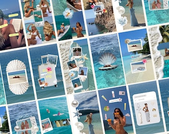 Paquete de plantillas de historias de Instagram con estética veraniega, paquete de historias editables de Canva, plantillas de redes sociales con estética playera, kit de historias de vacaciones