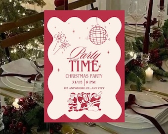 Invitación a la fiesta navideña de Papá Noel / Invitación festiva en color crema rojizo