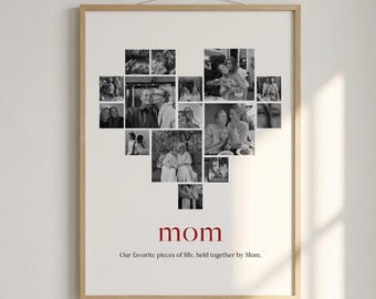 Póster personalizado con collage de fotos de corazones para mamá, lámina personalizada para regalo de mamá, decoración de pared con fotos familiares, regalo de cumpleaños para mamá, regalo del Día de la Madre.