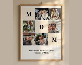 Collage de fotos personalizado para el Día de la Madre, regalo para mamá, marco de fotos familiar personalizado para imprimir, Nuestros momentos favoritos de la vida unidos por mamá