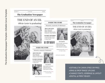 Póster personalizado de periódico de graduación, regalo personalizado de collage de fotos de la clase, plantilla editable de anuncio de graduación, impresión de regalo para graduados