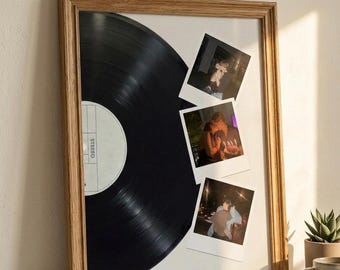 Póster de collage de fotos personalizado con disco de vinilo, póster Polaroid de pareja, arte mural fotográfico personalizado, regalo romántico para parejas, idea de regalo