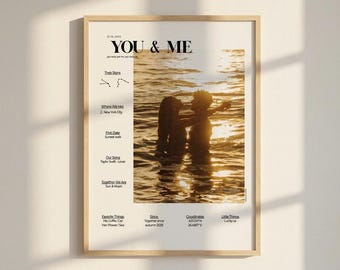 Póster personalizado para parejas, impresión de collage de fotos, arte de pared "Tú y yo", regalo de aniversario para novios, regalo de amor personalizado