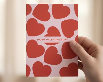Tarjeta de San Valentín / Diseño de corazón rosa y rojo / Tarjeta imprimible de Feliz Día de San Valentín