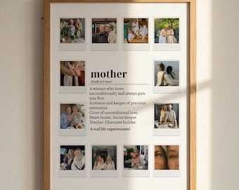 Póster personalizado con collage de fotos para mamá, impresión con la definición de madre, arte de pared con foto Polaroid, regalo de cumpleaños para mamá, regalo del Día de la Madre
