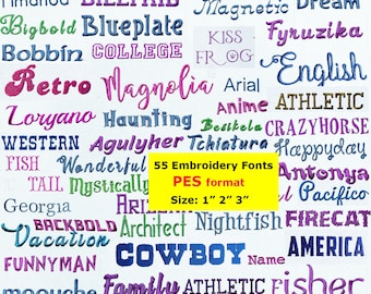 Borduurlettertypen PES, 55 PES-lettertypenbundel, PES-lettertype, machinelettertypen, digitale download