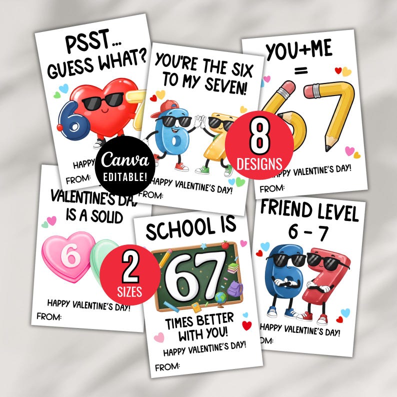 67 Valentine's Day Cards for Kids | Funny Classroom Valentines | Six Seven Trend Valentine Boys Girls Gen Z Alpha Valentine Cards Boys Girls image 5