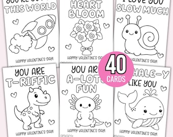 Coloring Valentine's Day Cards, Valentine's Day Coloring Pages, Classroom Valentine Activity, Valentine Cards Coloring Printable Game Cards