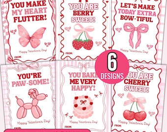 Preppy Valentine Cards for Kids | Pink Bow Valentines | Six Seven Trend Valentine Girls Gen Z Alpha Valentine Cards Girly Valentine Cards