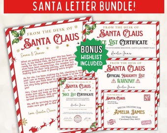 EDITABLE Letter from Santa, Nice List Certificate, Personalized Santa Letter, Printable Template Santa Letter From The Desk of Santa Claus