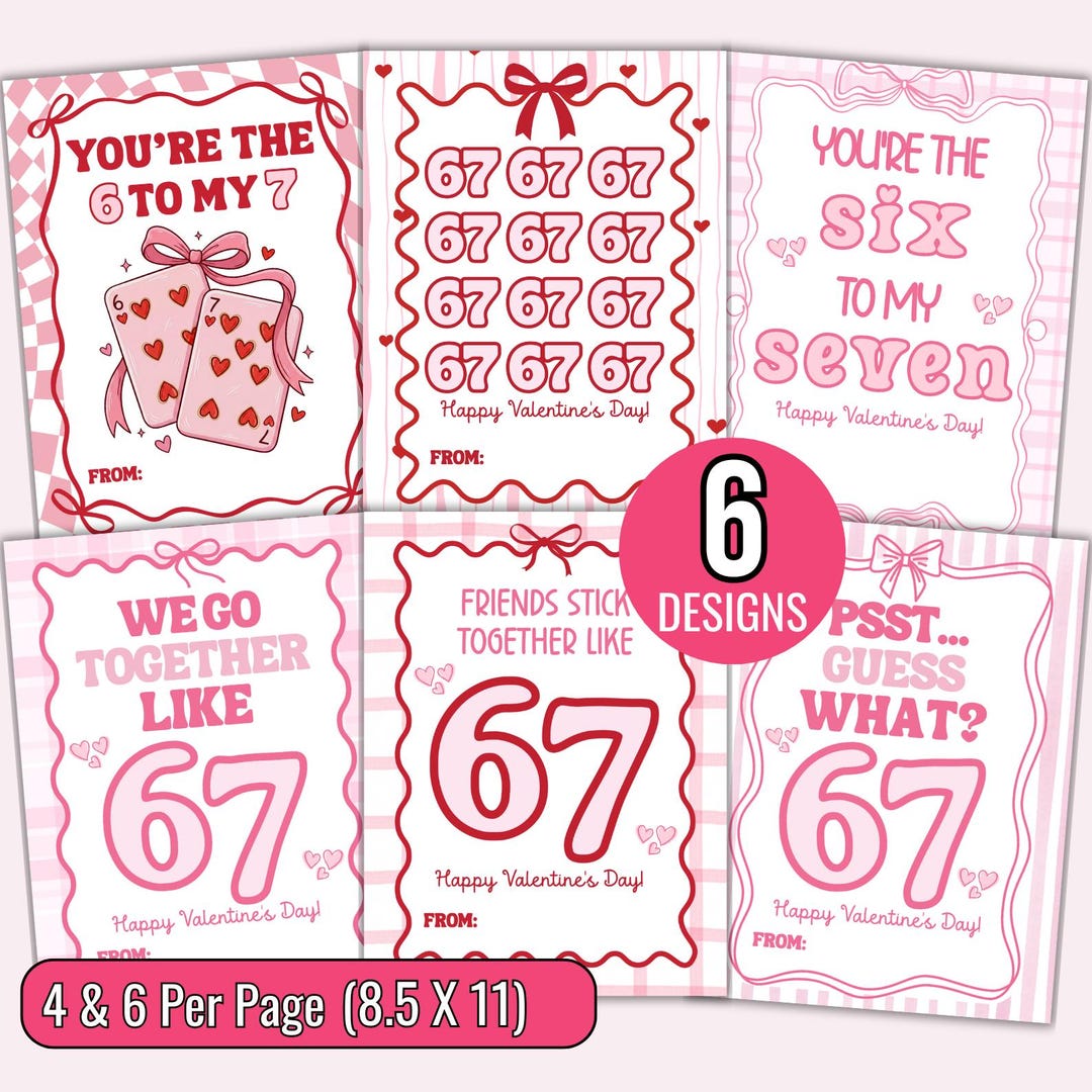 67 Slang Valentine Cards for Kids | Pink Bow Valentines | Six Seven ...