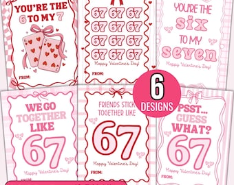 67 Slang Valentine Cards for Kids | Pink Bow Valentines | Six Seven Trend Valentine Girls Gen Z Alpha Valentine Cards Girly Valentine Cards