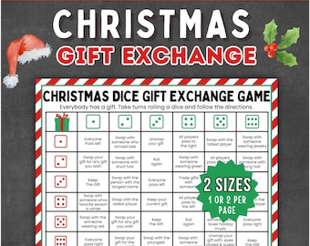 Christmas Gift Exchange Dice Game, Roll The Dice Christmas Gift Exchange Game, Roll a Snowman Printable, Christmas Jeoparty Game Printable