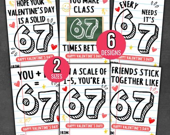 67 Valentine's Day Cards for Kids | Funny Classroom Valentines | Six Seven Trend Valentine Boys Girls Gen Z Alpha Valentine Cards Boys Girls