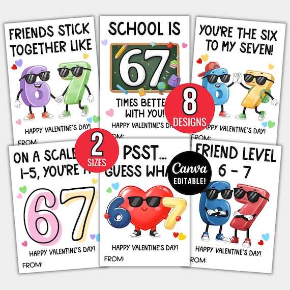 67 Valentine's Day Cards for Kids | Funny Classroom Valentines | Six Seven Trend Valentine Boys Girls Gen Z Alpha Valentine Cards Boys Girls