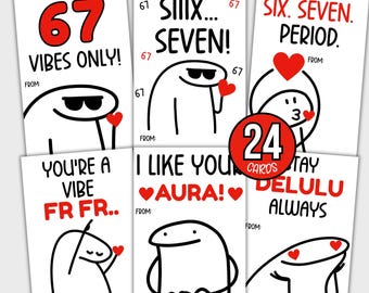 67 Cartões de Dia dos Namorados para Crianças | Cartões Divertidos para a Sala de Aula | Tendência Six Seven para Meninos e Meninas | Cartões de Dia dos Namorados para Meninos e Meninas da Geração Z Alpha