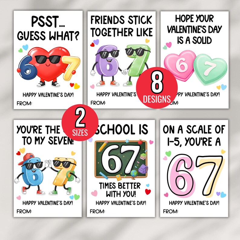 67 Valentine's Day Cards for Kids | Funny Classroom Valentines | Six Seven Trend Valentine Boys Girls Gen Z Alpha Valentine Cards Boys Girls image 6