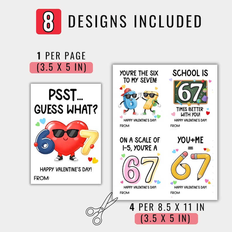 67 Valentine's Day Cards for Kids | Funny Classroom Valentines | Six Seven Trend Valentine Boys Girls Gen Z Alpha Valentine Cards Boys Girls image 2