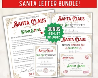 EDITABLE Letter from Santa, Nice List Certificate, Personalized Santa Letter, Printable Template Santa Letter From The Desk of Santa Claus