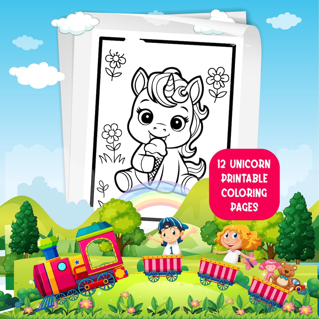 Unicorn Coloring Book: 12 Fantasy Designs, Kids Printable (PDF) - Etsy