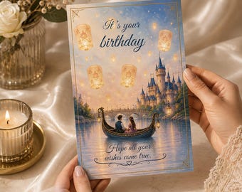 Fantasy Birthday Card, Magical Castle Greeting, Enchanted Fairytale Card, Dreamy Storybook Wishes