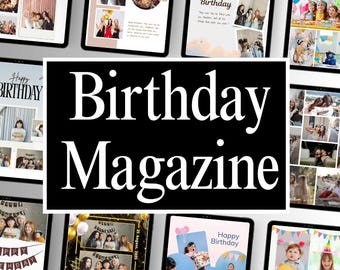 Custom Birthday Magazine, Photo Collage Gift, Editable Canva Template (Digital)