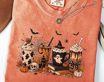 Coffee Lover Gift for Iced Coffee Lover Fall Beverage Outfit for Teacher Halloween Coffee Shirt for Spooky Season Long Sleeve Comfort Colors