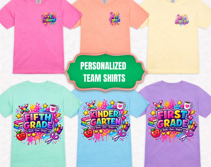 Featured listing image: Personalized Teacher Team Shirts – custom name teacher shirt, retro 90s teacher team shirt, grade level tee, first day last day school gift