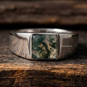 Green Moss Agate Statement Ring, Sterling Silver Boho Jewelry