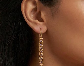Amethyst Bar Drop Earrings, Gold Filled Sterling Silver Long Dangle, Purple Gemstone Vertical Minimal
