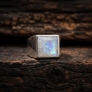 Rainbow Moonstone Ring, 925 Sterling Silver Handmade Ring, Mens Wedding Band