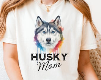 Siberian Husky Mom T-Shirt | Watercolor Dog on Comfort Colors Tee | Husky Lover Gift