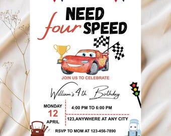 Cars Birthday Invitation, Kids Birthday Invitation, Lightning McQueen Invitation, Editable Canva Digital Download