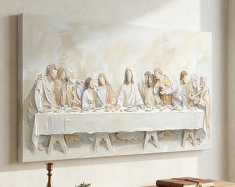 The Last Supper Canvas Print Panoramic Christian Wall Art, Jesus and Twelve Apostles Dining Room Art, Modern Minimalist Religious Home Decor