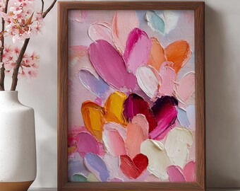 Arte mural imprimible de corazón abstracto, arte mural digital texturizado, regalo romántico de San Valentín, lámina artística con espátula, decoración para el día de San Valentín
