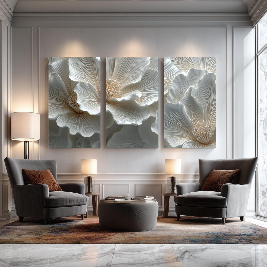 3D Effect Flower Wall Art Set of 3 Canvas Prints, Triptych Wall Art ...
