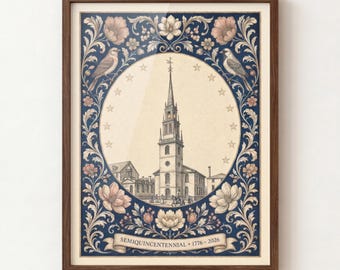 Lámina del 250 aniversario de EE. UU., arte mural patriótico de Boston, decoración para el hogar del 4 de julio, arte mural de Estados Unidos 1776-2026, lámina floral vintage americana
