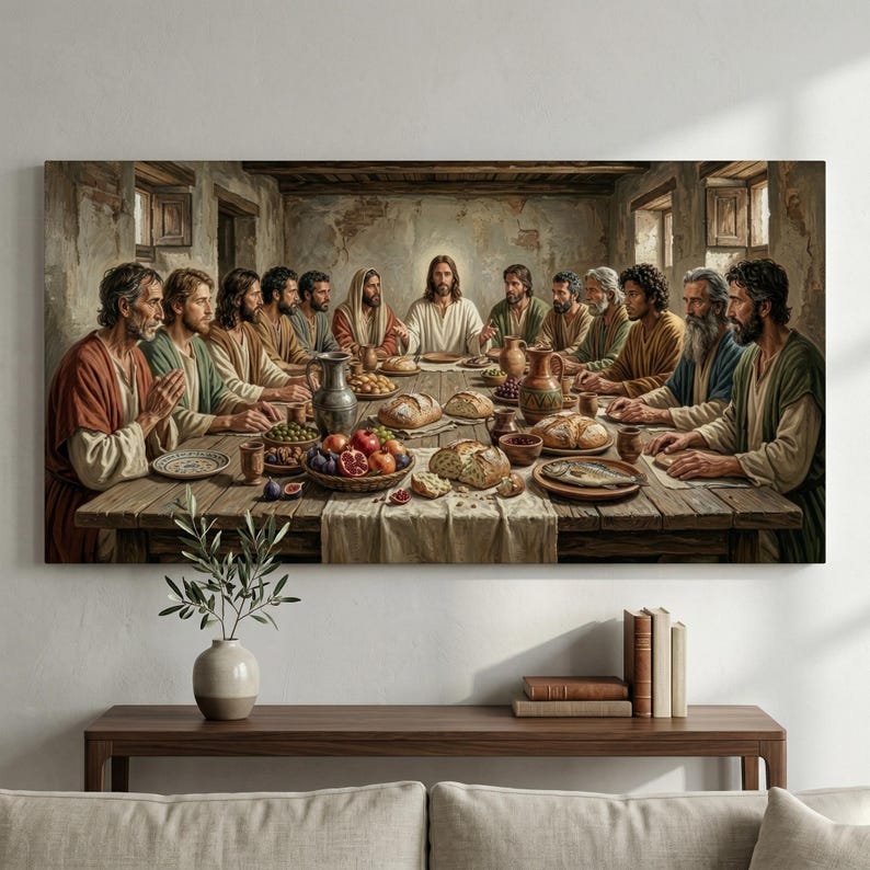 Last Supper Canvas Print – Jesus and Twelve Disciples, Panoramic ...