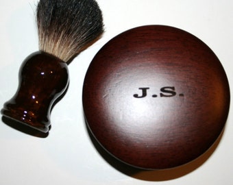 Shave Kit, Free Engraving Initials or Monogram, Badger Shave Brush, Wood Bowl Soap 4 - 5 oz  Personalized Grooming Groomsmen Gift
