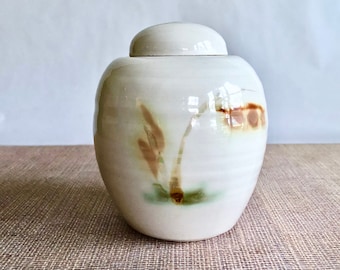 Vintage Porcelain Ginger Jar, Vase or Urn with Lid - Studio Pottery, Handmade, Abstract Hand Painted Design, Home Shelf Decor, Container